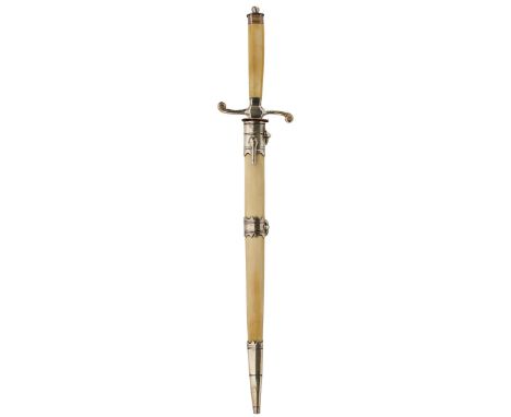A VERY RARE HALLMARKED SILVER AND IVORY MOUNTED GEORGIAN NAVAL OFFICER'S DIRK BY YARDLEY, 29.75cm flattened diamond section b