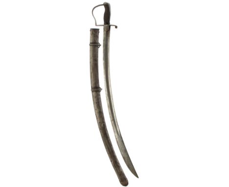 A 1796 PATTERN LIGHT CAVALRY TROOPER'S SABRE, 82cm blade, regulation steel stirrup hilt, repaired, plain wooden grip, contain