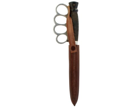A PRIVATE PURCHASE BC-41 TYPE FIGHTING KNIFE, 13cm clipped back blade, characteristic alloy hilt with riveted two-piece chequ