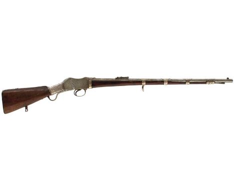 AN OBSOLETE CALIBRE .577/450 TRIBAL DECORATED MARTINI HENRY RIFLE, 28inch sighted barrel fitted with ramp and ladder rear sig