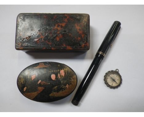 A SWAN FOUNTAIN PEN, together with two trinket boxes and a compass (4)