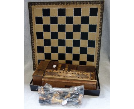 A COLLECTION OF WOODEN DRAUGHT SETS and cribbage boards