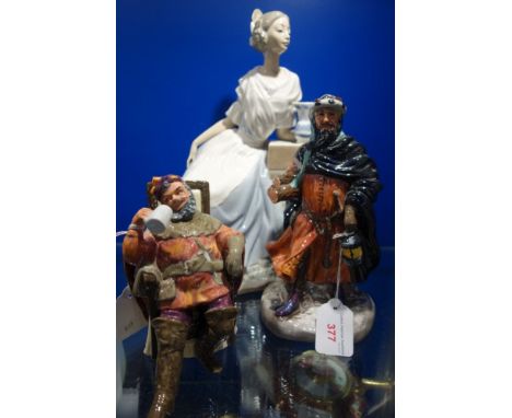 TWO ROYAL DOULTON FIGURES; 'Good King Wenceslas' and 'The Foaming Quart'  and a large Nao study of a woman, 32.5cm high (3)