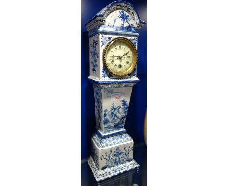 A 19TH CENTURY DELFT MINIATURE LONGCASE CLOCK, 43cm high (later battery movement)