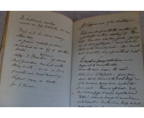 A 19TH CENTURY LOCKABLE MS LEDGER CONTAINING RECIPES FOR HORSE AILMENTS and other rural concerns