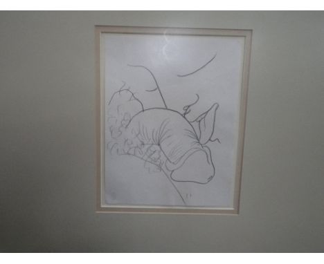 A 20TH CENTURY LITHOGRAPH of an erotic subject, stamped "JC", in a broad mount