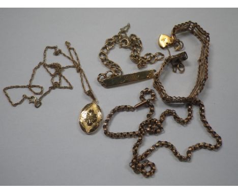 A COLLECTION OF GOLD JEWELLERY, to include a 9ct gold gate link bracelet, approx.. 25grams total weight