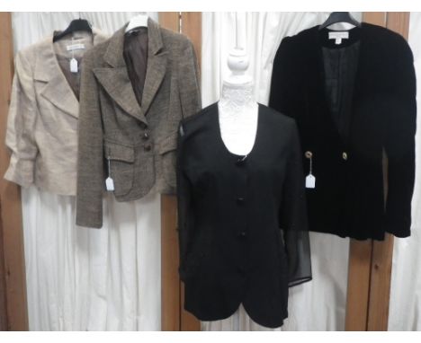 EDINA RONAY LONDON: A BLACK VELVET LADIES JACKET, a Planet ladies jacket, an Italian ladies jacket and a black 'Richards' lad