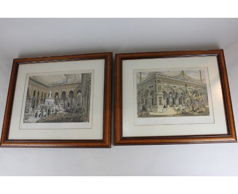 A pair of Victorian lithograph prints of the exterior of the Byzantine court and Alhambra court, together with a pair of well