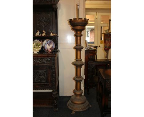An unusual gilt painted metal standard lamp with castellated top and knapped column, 165cm high, (NC)