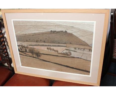 Derek Wilkinson (20th century), winter landscape of farmland, pastel, signed and dated 1967, 67cm by 46cm