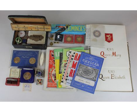 A set of commemorative medals for the Mayflower, together with other commemorative medals, a 1953 Chelsea v Arsenal football 