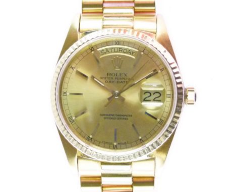 Rolex - Gentleman's 18k Oyster Perpetual Day Date Superlative Chronometer wristwatch, ref: 18038, Chronometer Officially Cert