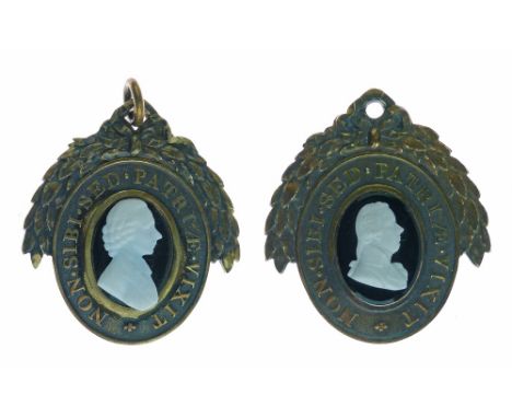 Two 19th Century gilt metal Pitt Club members medallions, the first inset with a Tassie type portrait medallion depicting Wil