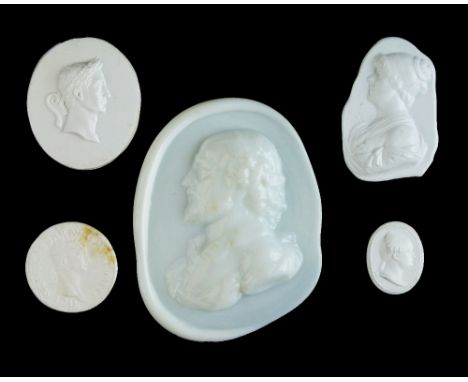 19th Century white glass paste irregularly shaped medallion depicting an unknown lady and signed Henning, 6cm high, a small o