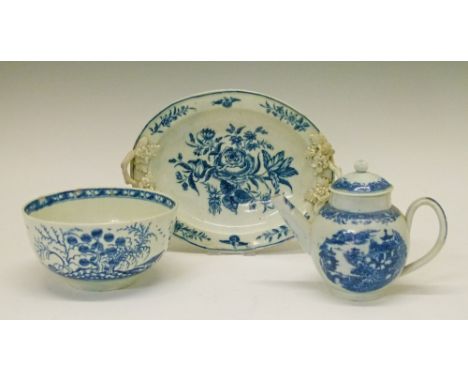 18th Century English blue and white printed bowl decorated with the Rock Strata pattern, probably Lowestoft, 12cm diameter, a