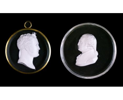 19th Century French glass circular portrait medallion containing a sulphide portrait of Czar Alexander I, marked Andrieu to t