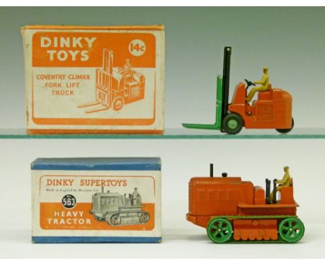 Dinky die-cast - Coventry Climax Forklift Truck (14c) together with Heavy Tractor (563), both boxed  Condition: Please see ex