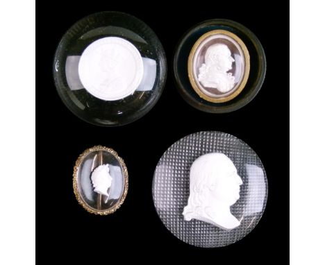 Small 19th Century glass paperweight containing a sulphide portrait of Queen Victoria, 4.75cm diameter, a 19th Century circul