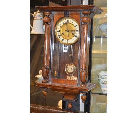 A mahogany cased Vienna wall clock, circa early 20th century, with glazed door enclosing cream enamel and gilded dial, 61cm h