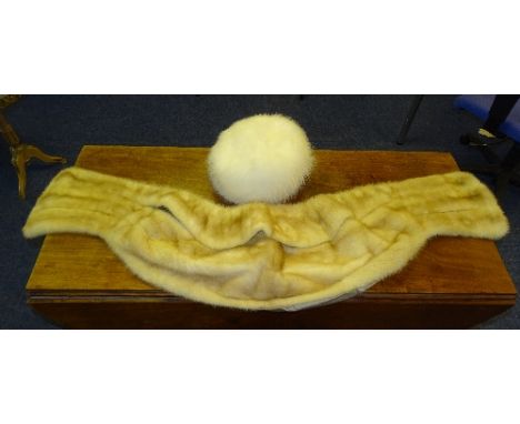 A vintage fur stole, 127cm long, and a Canadian fur hat, in Harrods box (3)