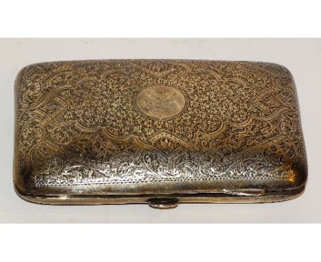 A silver cigarette case, hallmarks for Birmingham 1911-12, makers marks indistinct, monogrammed to cartouche to centre within