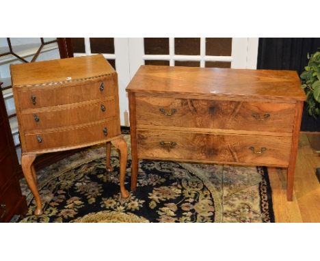 A vintage walnut chest of drawers, with two drawers, 63cm high x 91.5cm wide x 41cm deep, also with a similar three drawer be