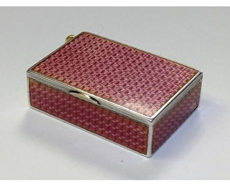 A Russian silver and pink guilloche enamel box, circa early 20th century, stamped 88, makers mark rubbed, 1.2cm high x 3.8cm 