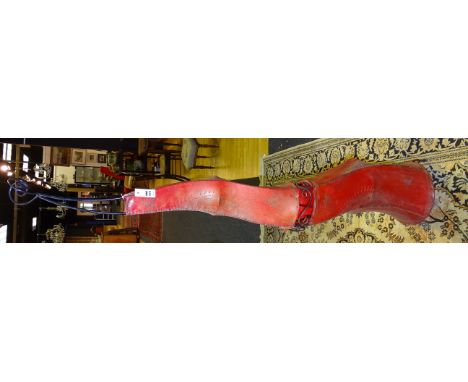 A modern wrought iron novelty floor lamp, with red canvas style panels, 179cm high