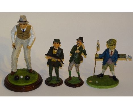 Three figures from the Fairweather Collection by D Fairweather, comprising of a large figure of a man playing bowls, 31cm hig