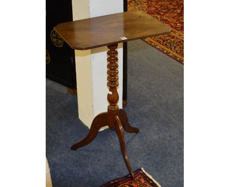 A Georgian mahogany tripod table, with square shaped top above bobbin column and tripod base, 75cm high x 9c wide   CONDITION