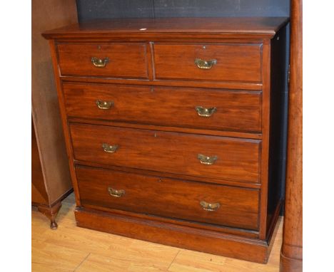 A late Victorian stained wood chest of drawers, with two small drawers above three long drawers, terminating on plinth base, 