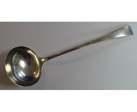 A large Georgian silver soup ladle, hallmarks for London 1813 Richard Rugg, of plain design, 32cm long, approx. 3ozt