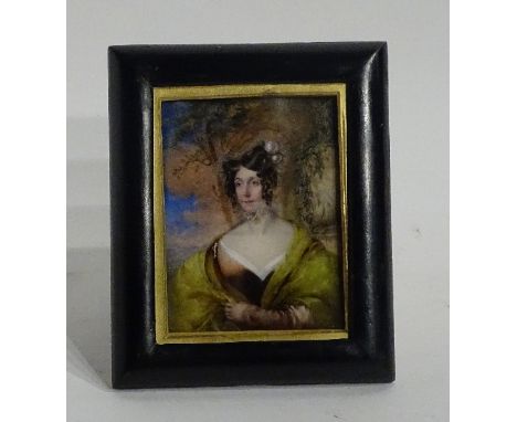A 19th century handpainted miniature on ivory, depicting Mrs Wilkinson, Esme's Great Grandmother, possibly by George Brown, i