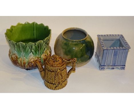 A quantity of pottery jardiniere's and teapots, circa 19th century and later, to include a Vienna jardiniere a/f, Prestonpans