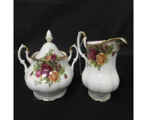 ROYAL ALBERT OLD COUNTRY ROSES PART TEA AND DINNER SERVICEincluding six cups, ten saucers, six soup bowls, six dinner plates,