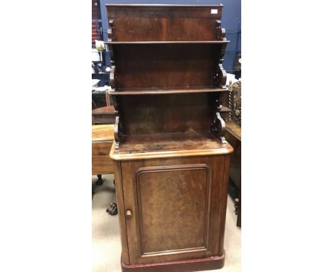 VICTORIAN MAHOGANY LEAF HOLDER WHATNOTthe front with four open tiers and large cupboard enclosed by a single panel door, two 