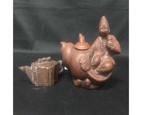 TERRACOTTA TEA POT in the form of a snail; along with a miniature hardstone Chinese teapot