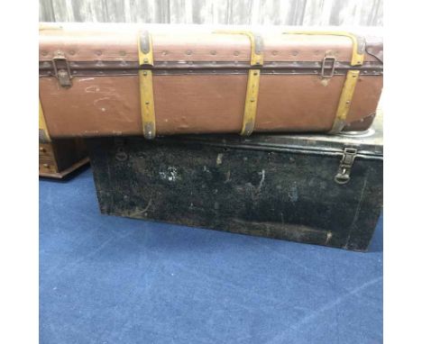 LARGE METAL TRAVEL TRUNKalong with another travel trunk 