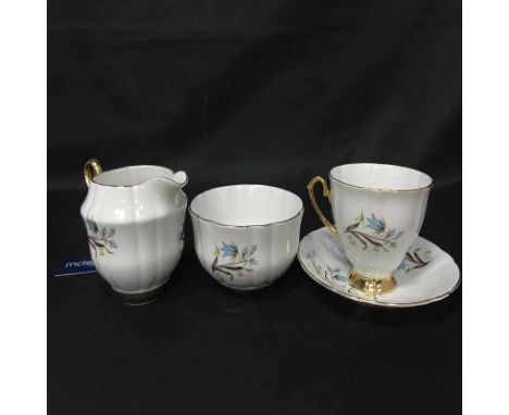 WINDSOR 'HAREBELL' TEA SERVICE including six trios, sandwich plate, cream and sugar, along with Royal Vale tea service, inclu