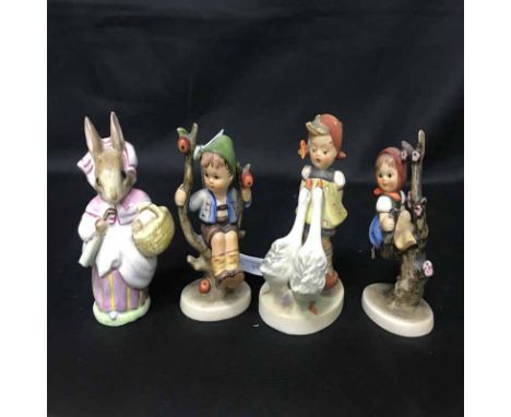 THREE SMALL GOEBEL FIGUREStogether with Beatrix Potter by Beswick 'Mrs Rabbit' (4)