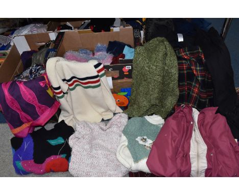SIX BOXES OF LADIES' CLOTHES, approximately seventy pieces of clothing to include a selection of t-shirts and tops, some with