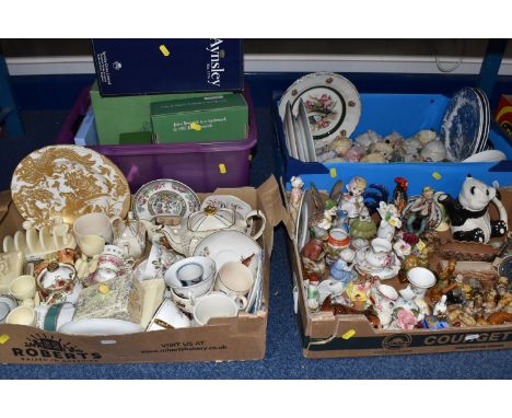 THREE BOXES OF DECORATIVE CERAMICS, to include approximately fifty Wade Whimsies various animals, Wade trinket pots, plates a