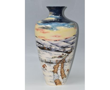 A LARGE MOORCROFT 'WOODSIDE FARM' FLOOR VASE designed and signed by Anji Davenport, dated 1999, height 52cm, depicting tube-l