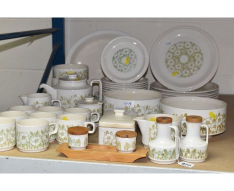 A LARGE QUANTITY OF HORNSEA 'FLEUR' DESIGN TABLEWARE, comprising two serving dishes, oil &amp; vinegar decanters, a cruet set