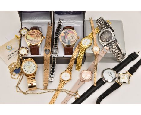 A BOX OF ASSORTED LADIES AND GENTS WRISTWATCHES, to include a boxed Bradford Exchange 'John Wayne Timeless Legend' watch and 