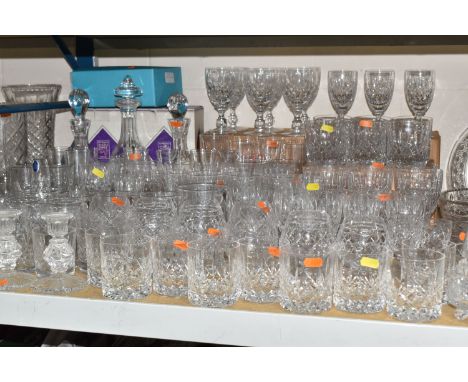A QUANTITY OF CUT CRYSTAL, a part suite of Kinver Crystal comprising six red wine glasses, six white wine glasses, six whisky
