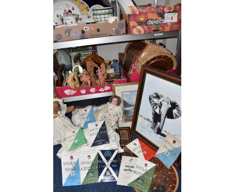 FIVE BOXES AND LOOSE CERAMICS, PICTURES AND SUNDRY ITEMS, to include Royal Doulton Bunnykins nursery ware, five Italian terra