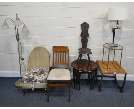 A SELECTION OF OCCASIONAL FURNITURE, to include a G Plan teak table, 50cm cubed, a mahogany nest of three tables, a table lam
