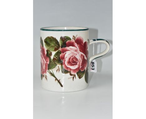 A WEMYSS CABBAGE ROSE PAINTED TANKARD, impressed mark to base 'Wemyss Ware, R. H. &amp; S.', height 14cm x diameter 11.5cm (1